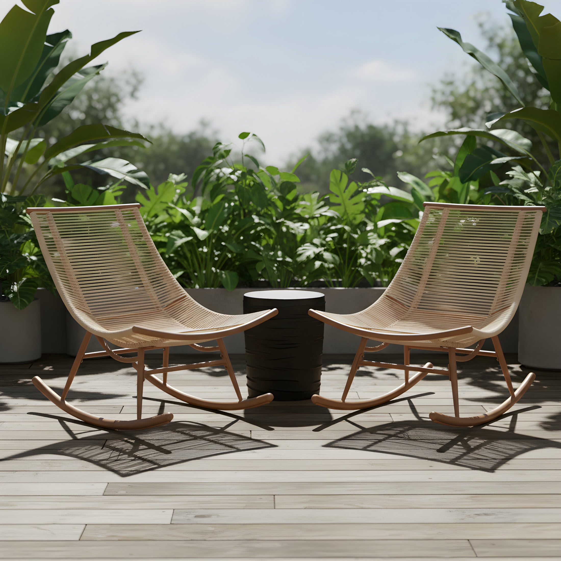 Christopher Knight Home 3-Piece Smooth Arc Outdoor Rocking Chair with Lightweight Concrete Side Table, Beige