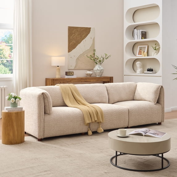 Christopher Knight Home 3-Seat Modular Sectional Sofa, Modern 96" Couch with Pillow Arms, Sesame