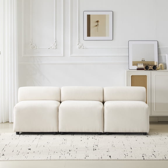 Christopher Knight Home 3-Seat Upholstered Modular Sectional Sofa, Round-Back with Deep Cushions, Beige