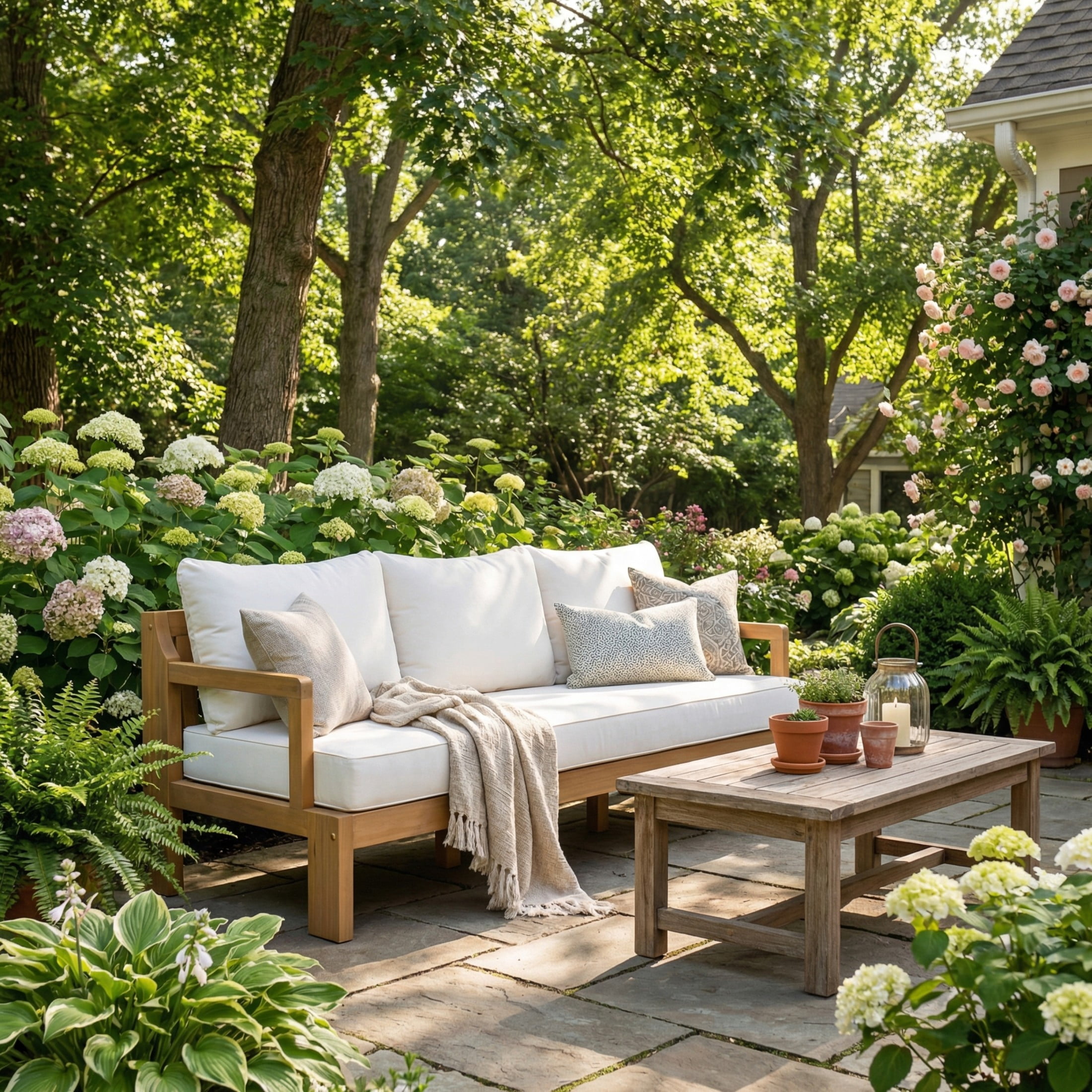 Christopher Knight Home 3-Seater Outdoor Patio Sofa with Waterproof Cushions, Natural + Beige
