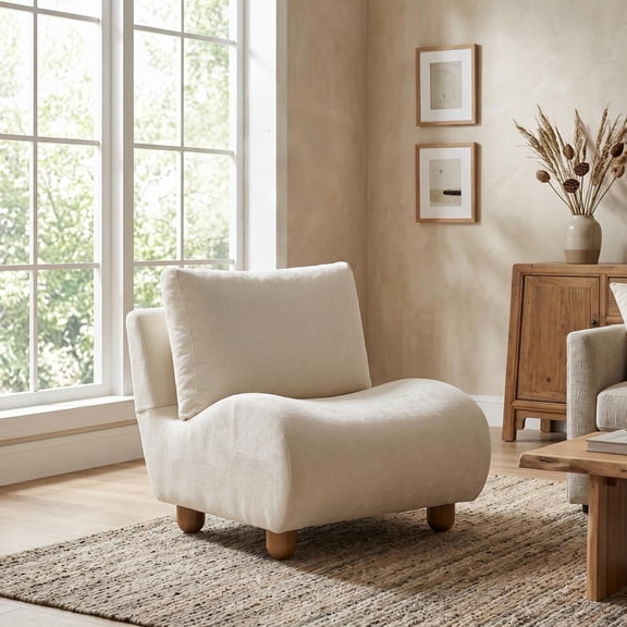 Christopher Knight Home 30.1" Modern Curved Accent Chair, Linen Upholstered with Wood Legs, Beige White