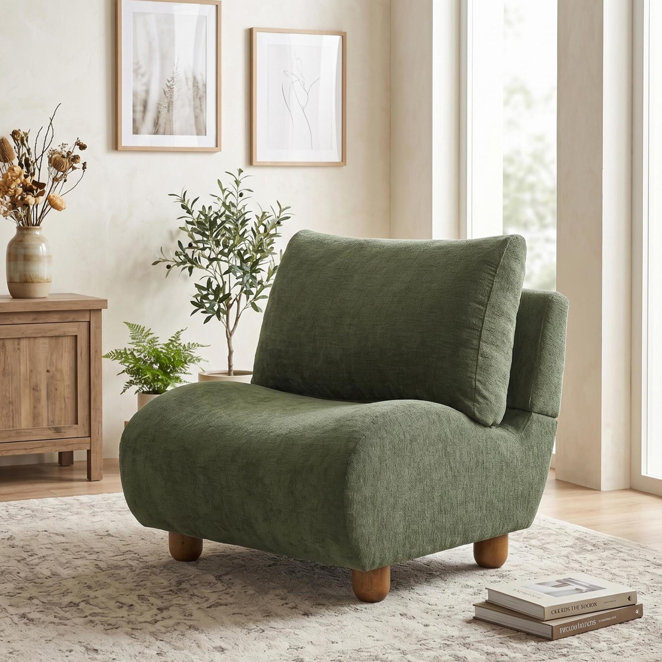 Christopher Knight Home 30.1" Modern Curved Accent Chair, Linen Upholstered with Wood Legs, Green