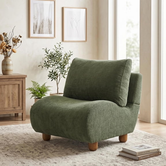 Christopher Knight Home 30.1" Modern Curved Accent Chair, Linen Upholstered with Wood Legs, Green