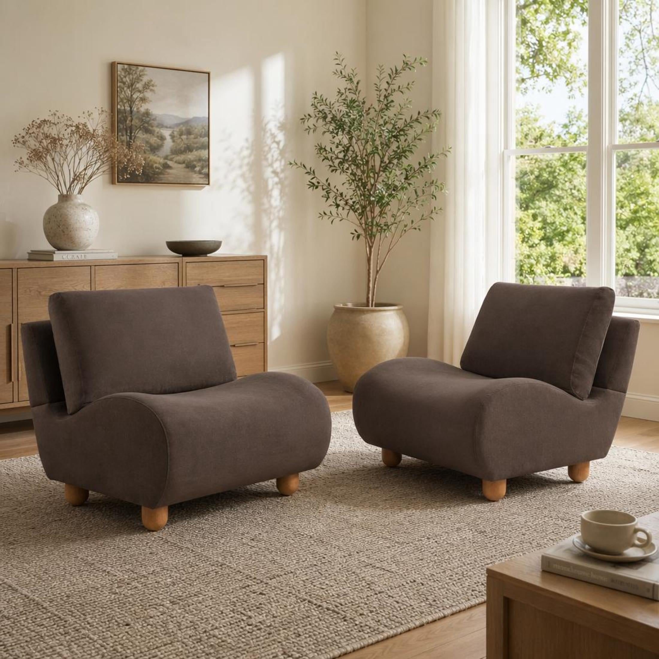 Christopher Knight Home 30.1" Modern Curved Accent Chair, Velvet Upholstered with Wood Legs, Dark Brown, Set of 2