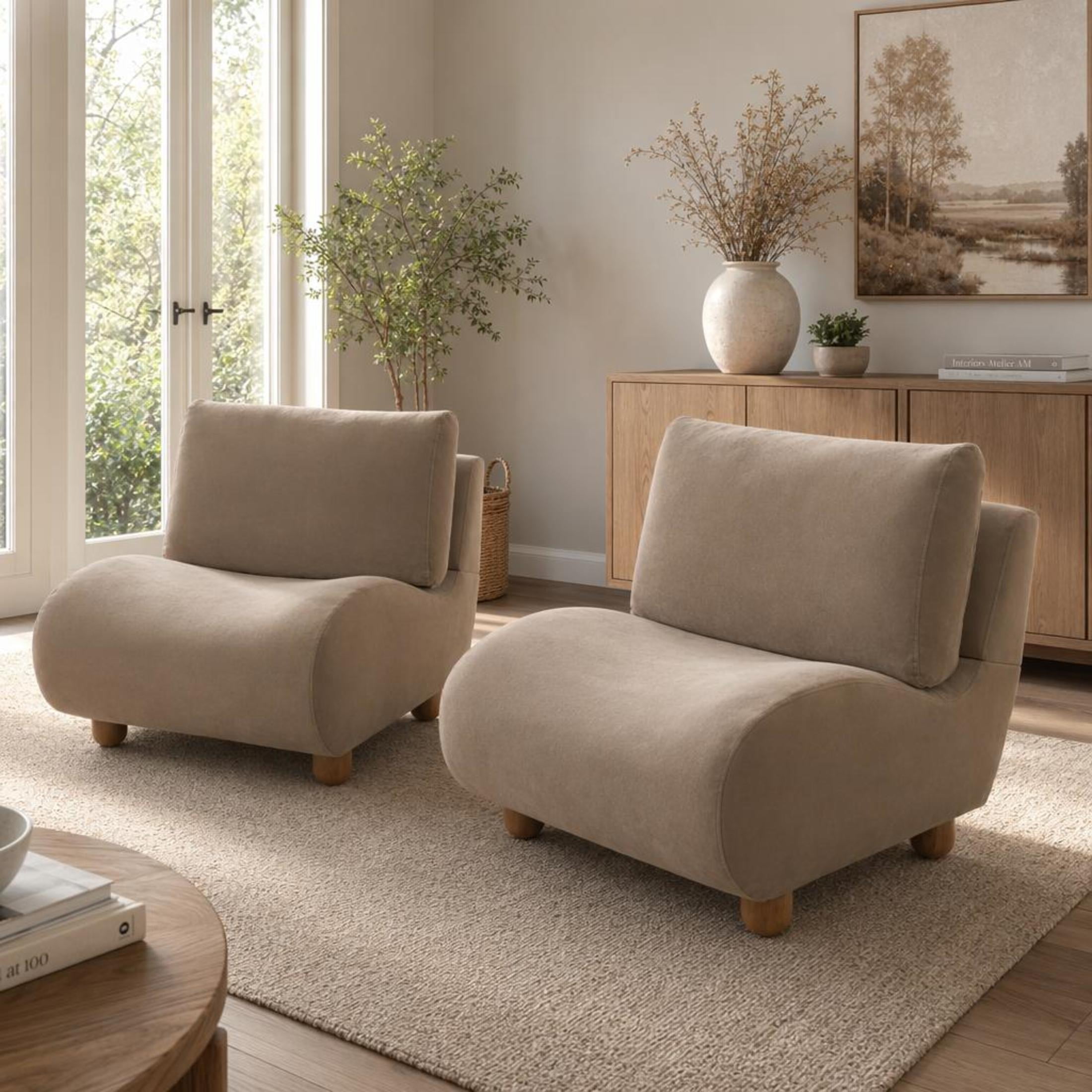Christopher Knight Home 30.1" Modern Curved Accent Chair, Velvet Upholstered with Wood Legs, Mocha, Set of 2