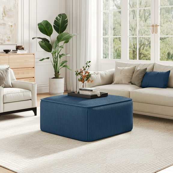 Christopher Knight Home 30.25" Corduroy Upholstered Sectional Ottoman, Wood Frame, Navy Blue