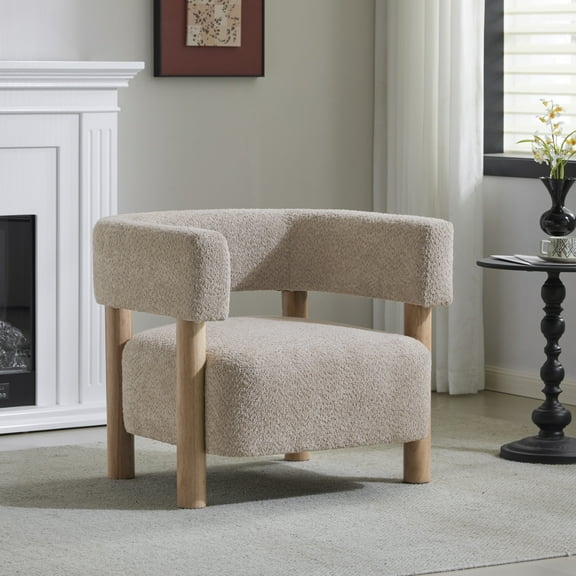 Christopher Knight Home 30.5" Boucle Upholstered Accent Arm Chair with Wooden Legs, Round Back, Wheat