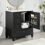 Christopher Knight Home 30" Bathroom Vanity with Ceramic Sink, Multifunctional Storage, Soft Close Door, Black