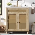 thumbnail image 1 of Christopher Knight Home 30" Bathroom Vanity with Handwoven Rattan Doors & Resin Basin, Soft-Close Door, Natural Wood, 1 of 13