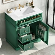 Christopher Knight Home 30" Bathroom Vanity with Sink, Soft-Close Door, Tip-out Drawer, Green