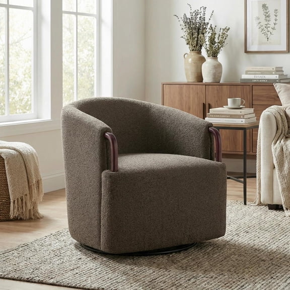 Christopher Knight Home 30" Boucle Swivel Barrel Chair with 360 Rotating Base, Multi-Brown