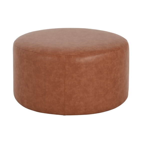 Christopher Knight Home 30" PU Upholstered Round Ottoman, Wood Frame, Cognac Brown