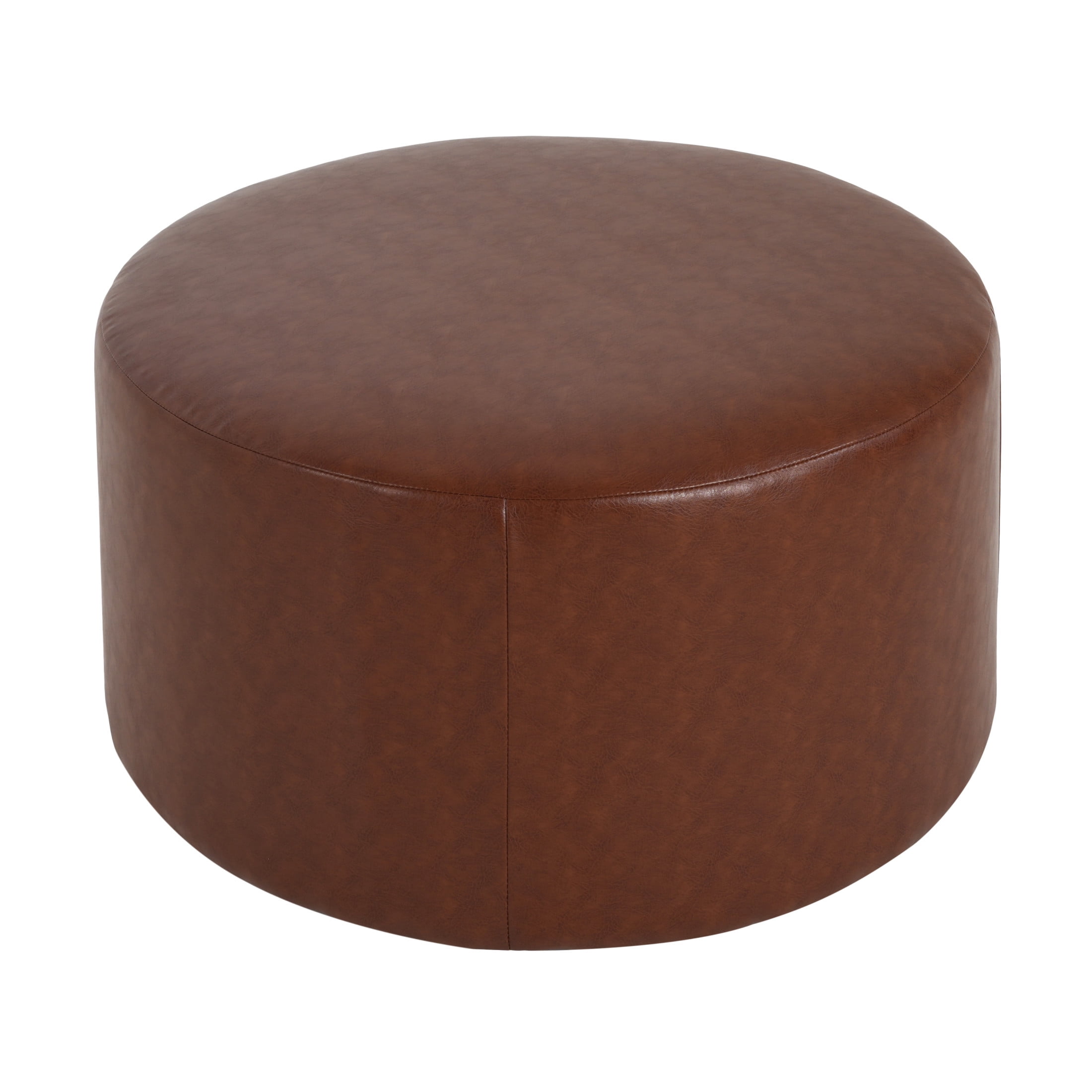 Christopher Knight Home 30" PU Upholstered Round Ottoman, Wood Frame, Light Brown