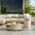 thumbnail image 1 of Christopher Knight Home 30" Patio MGO Propane Fire Pit Set, 40,000 BTU Ribbed Round Heater with Lid and Tank Cover, Beige, 1 of 13