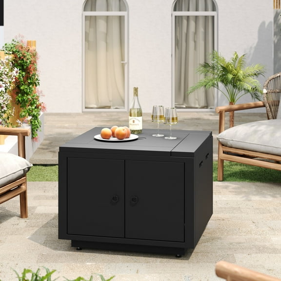 Christopher Knight Home 30" Square Propane Fire Pit Table with Lava Rocks and Lid, 40,000 BTU Steel Outdoor Patio Heater, Black