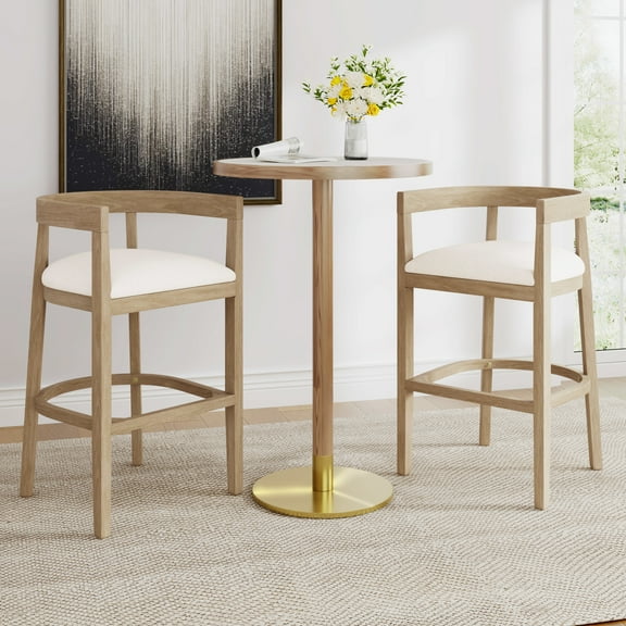 Christopher Knight Home 30" Upholstered Bar Stools, Cutout Barrel-Back Chair, Light Ash, Set of 2