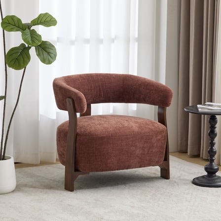 Christopher Knight Home 31.5" Modern Accent Arm Chair, Upholstered Fabric with Curved Wood Legs, Coral Red