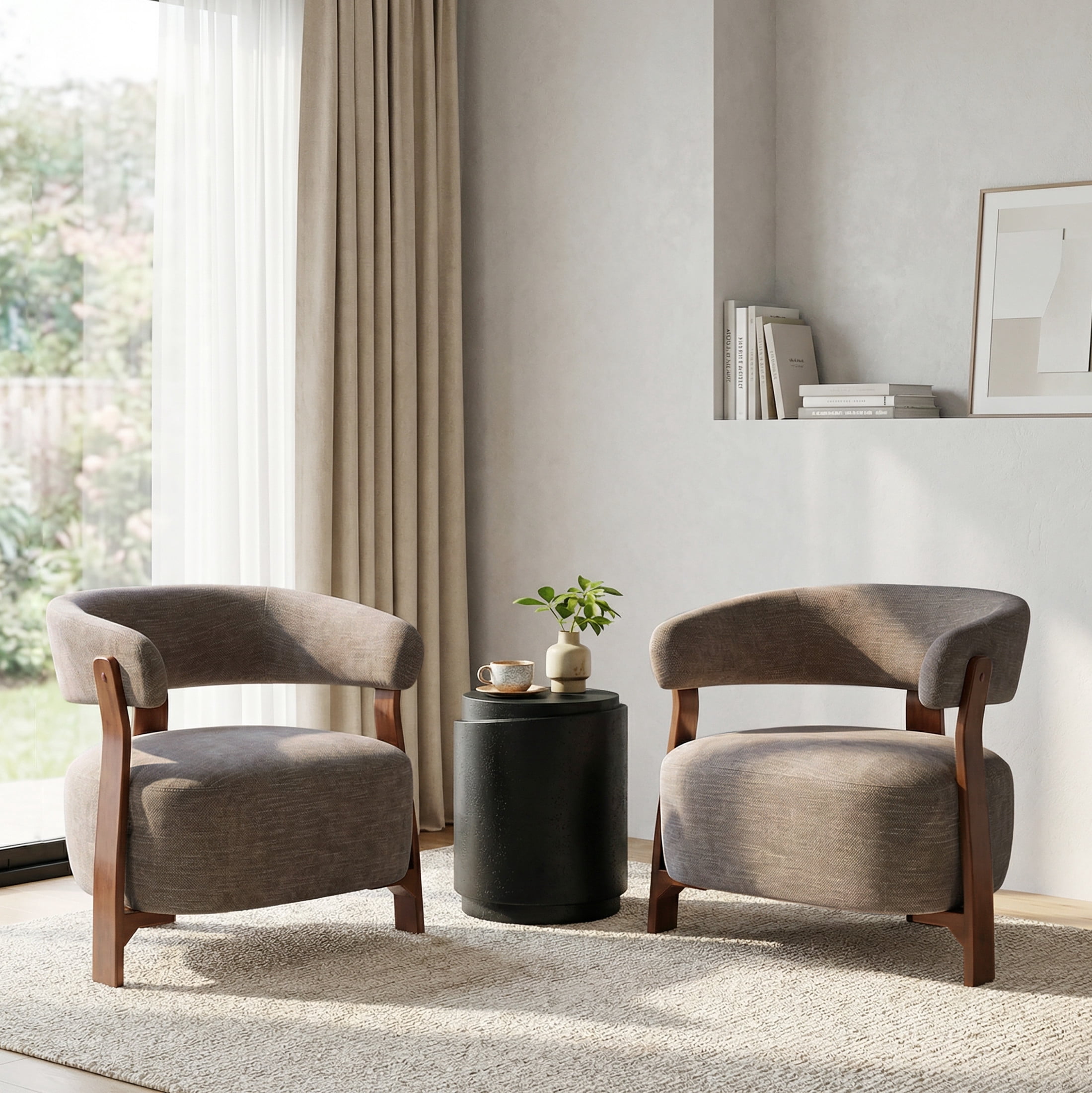 Christopher Knight Home 31.5" Modern Upholstered Accent Armchair with Curved Wood Legs, Brown, Set of 2