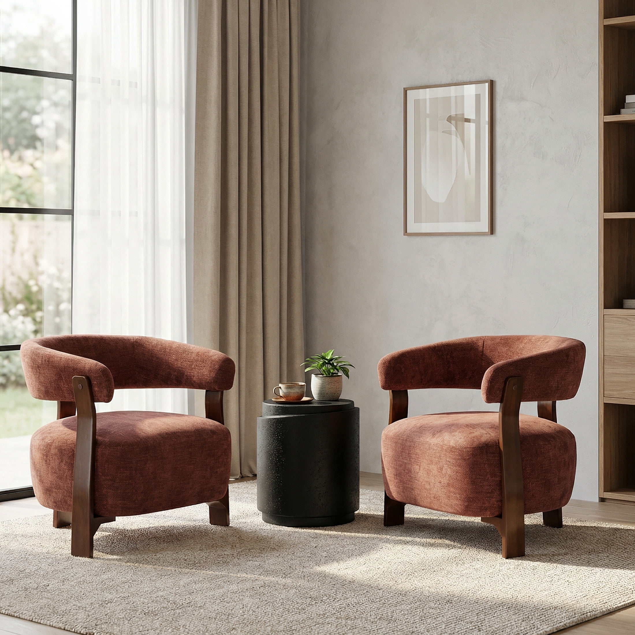 Christopher Knight Home 31.5" Modern Upholstered Accent Armchair with Curved Wood Legs, Coral Red, Set of 2