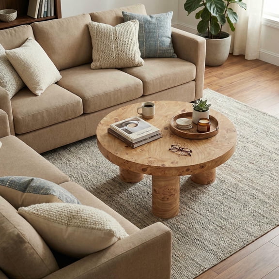 Christopher Knight Home 31.5" Round Coffee Table with Sculptural 3-Leg Base, Natural