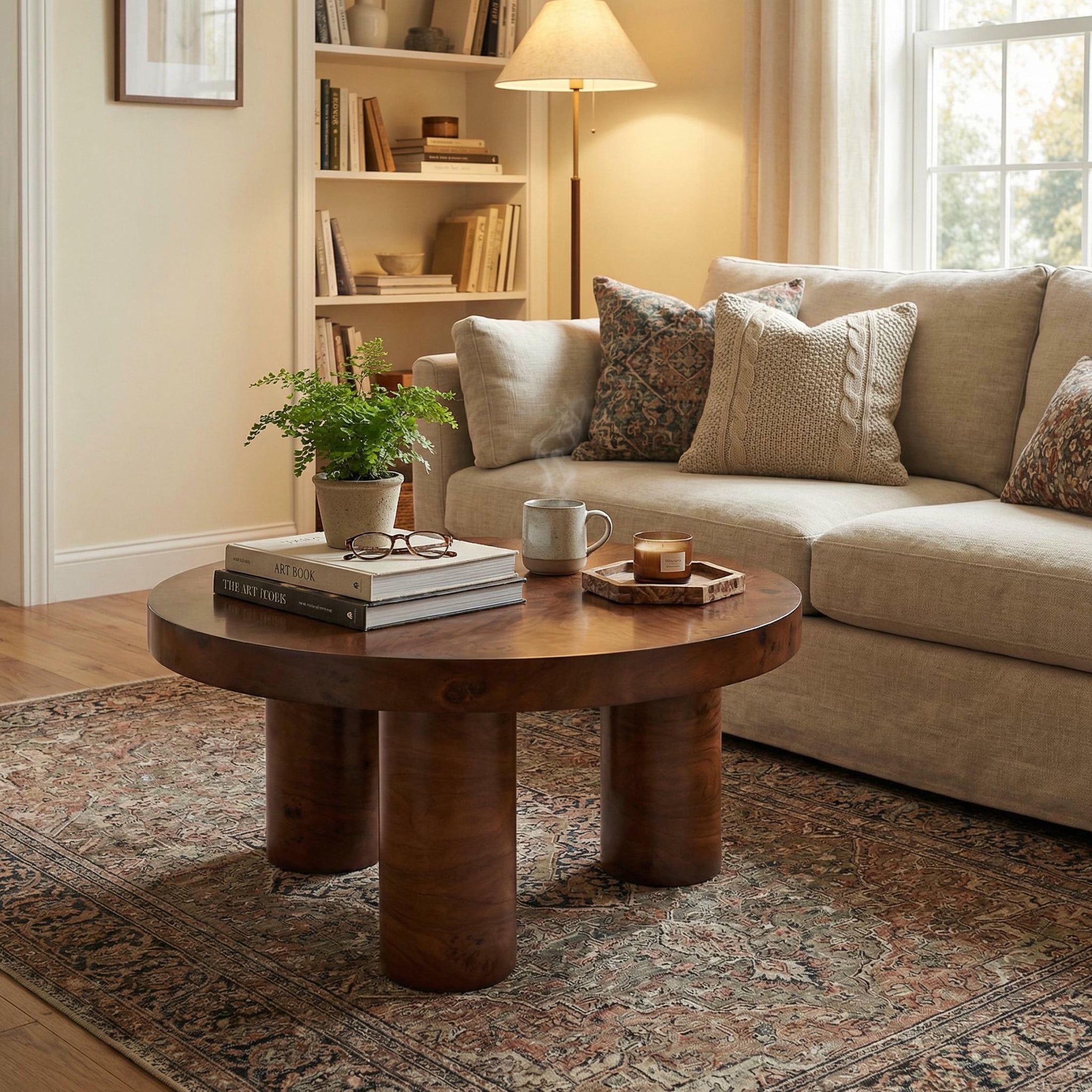 Christopher Knight Home 31.5" Round Coffee Table with Sculptural 3-Leg Base, Walnut