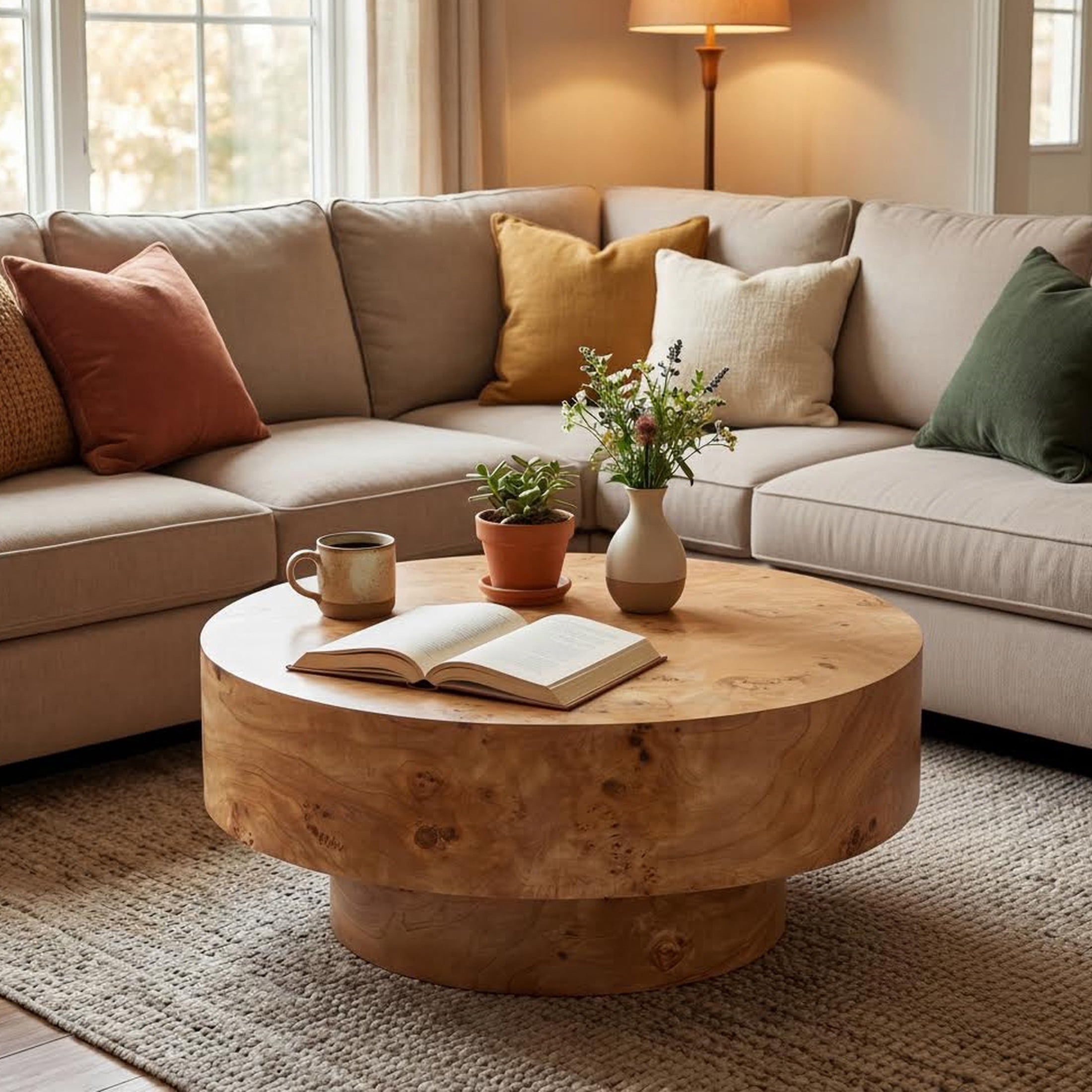 Christopher Knight Home 31.5" Round Coffee Table with Thick Top, Pedestal Base, Natural