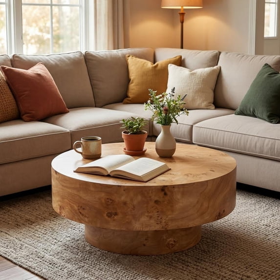 Christopher Knight Home 31.5" Round Coffee Table with Thick Top, Pedestal Base, Natural