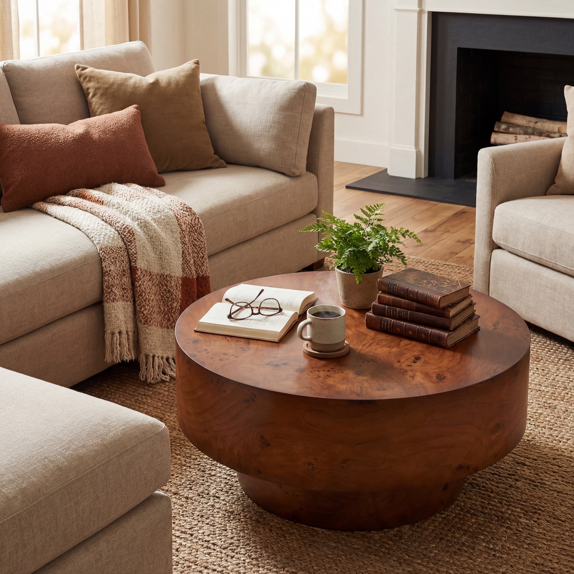 Christopher Knight Home 31.5" Round Coffee Table with Thick Top, Pedestal Base, Walnut