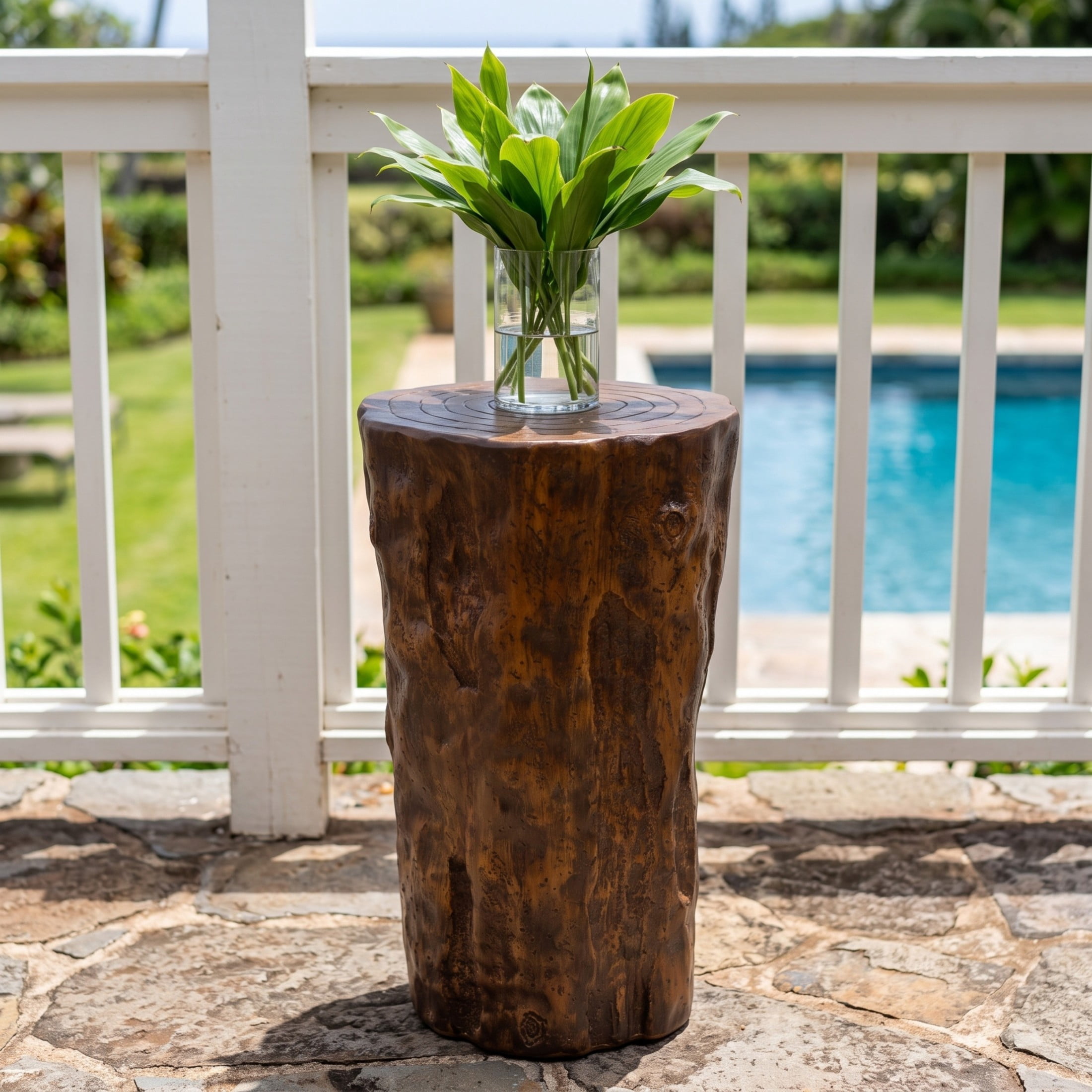Christopher Knight Home 31"H Rustic Tree Stump MGO Side Table, Outdoor Log End Table, Antique Brown