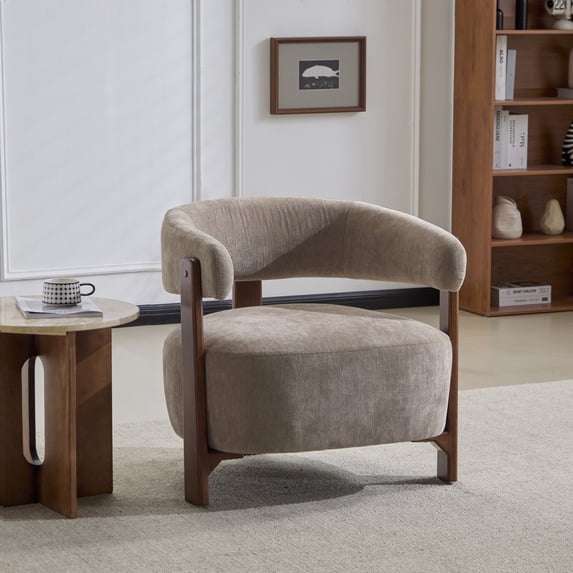 Christopher Knight Home 31" Modern Upholstered Accent Armchair with Wooden Legs, Light Brown