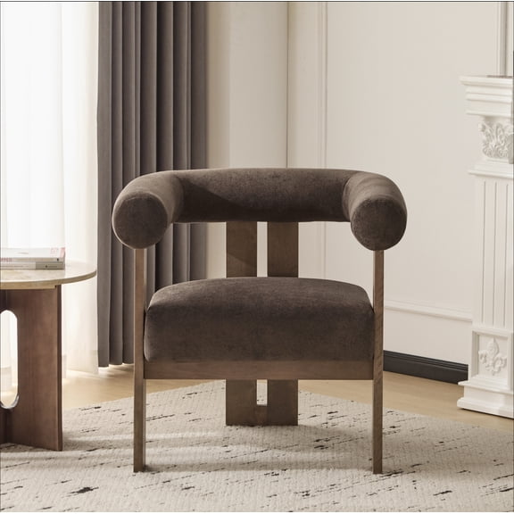 Christopher Knight Home 31" Modern Round Arm Accent Chair with Velvet Upholstery, Wood Frame, Dark Brown
