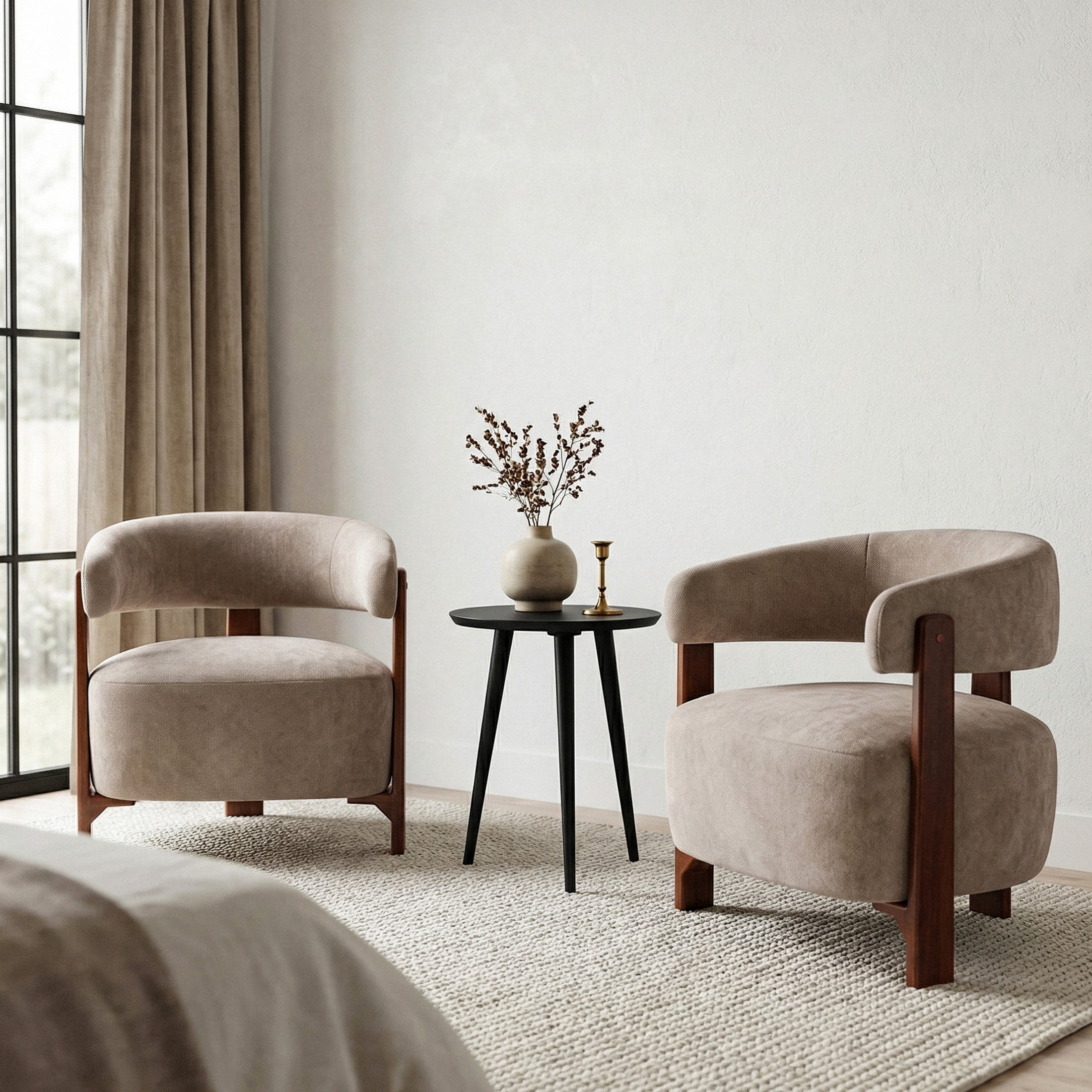 Christopher Knight Home 31" Modern Upholstered Accent Armchair with Wooden Legs, Light Brown, Set of 2