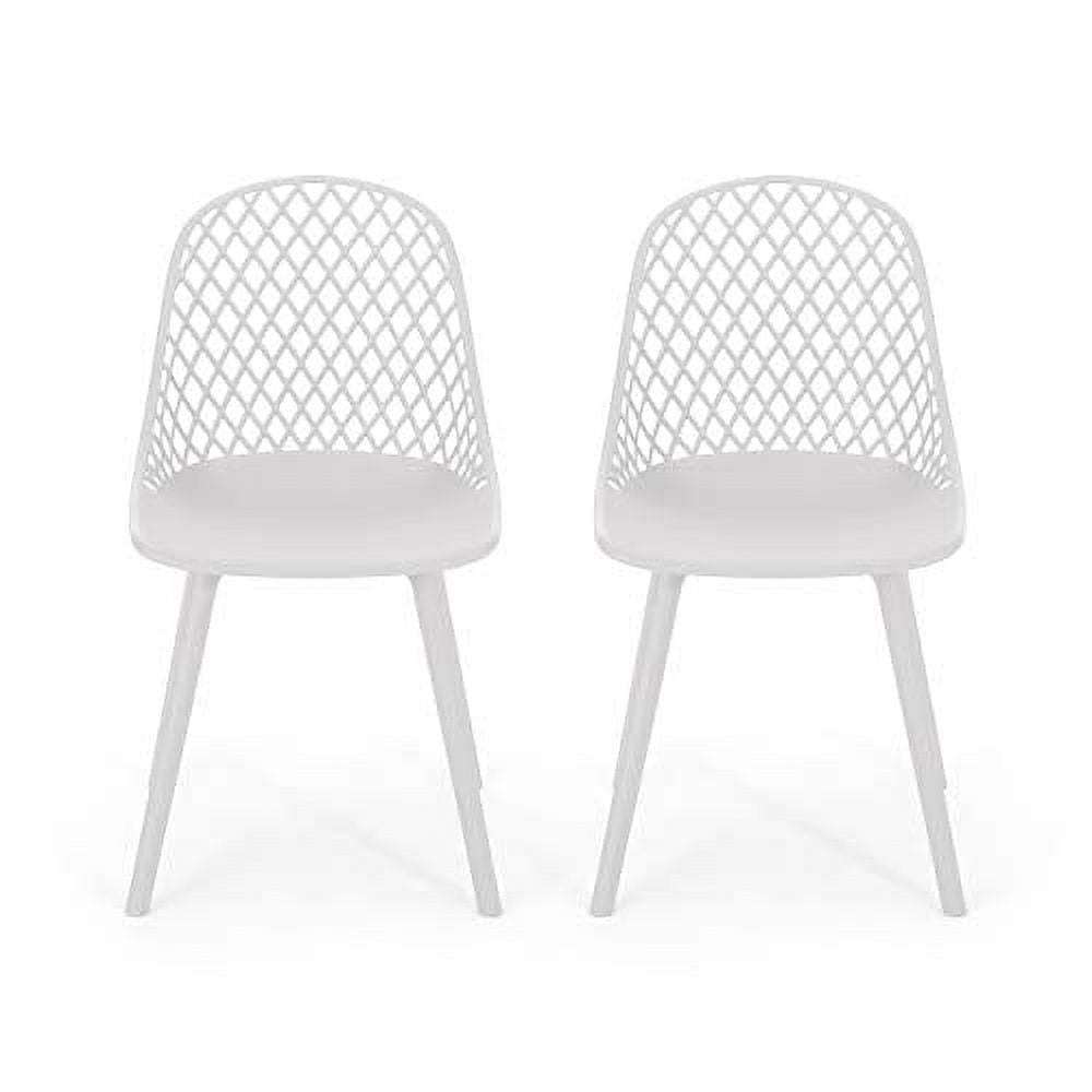 White Armless Outdoor Dining Chairs with Diamond Mesh Pattern, Set of 2