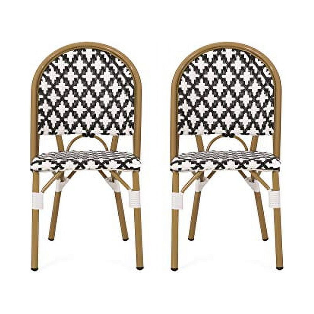 Black and White Bamboo Finish Armless Bistro Chairs, Set of 2