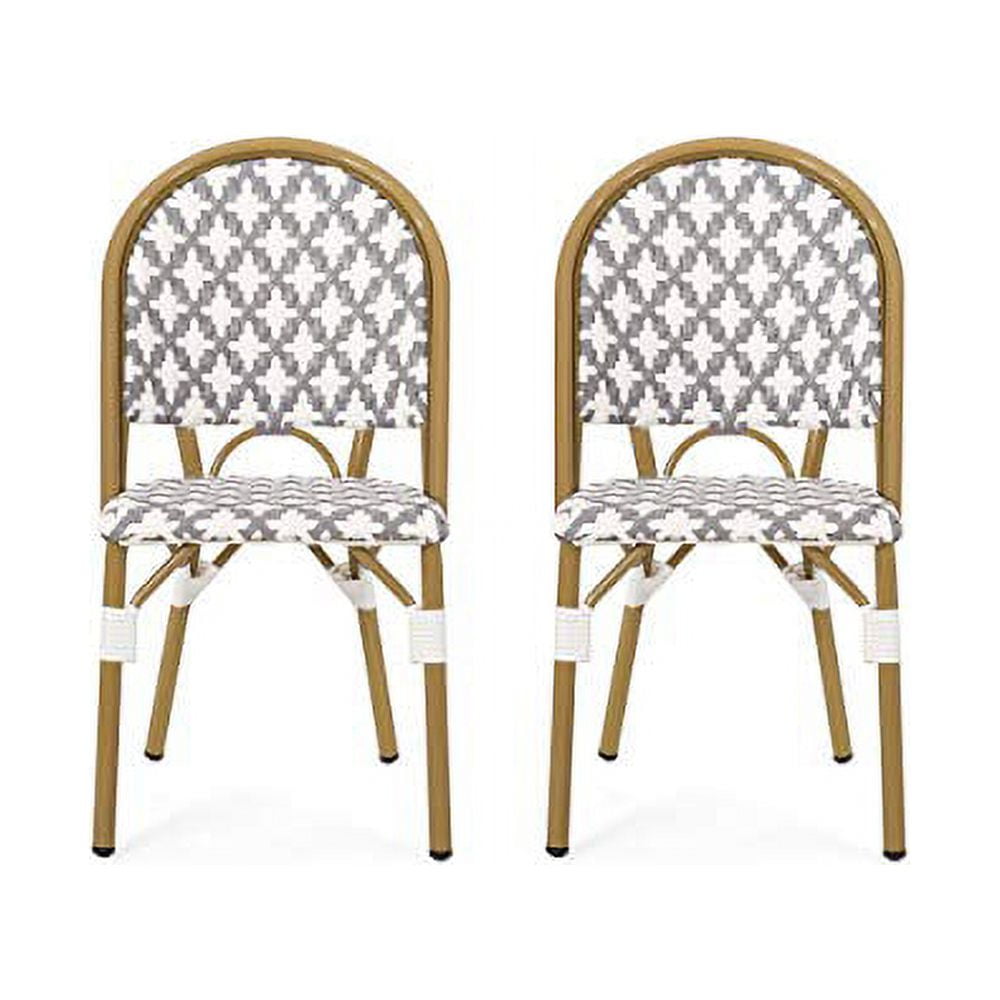 Gray and White Bamboo Print Armless Bistro Chairs, Set of 2