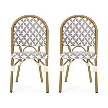 Brandon Outdoor French Bistro Chair, Set of 2, Gray, White, Bamboo ...