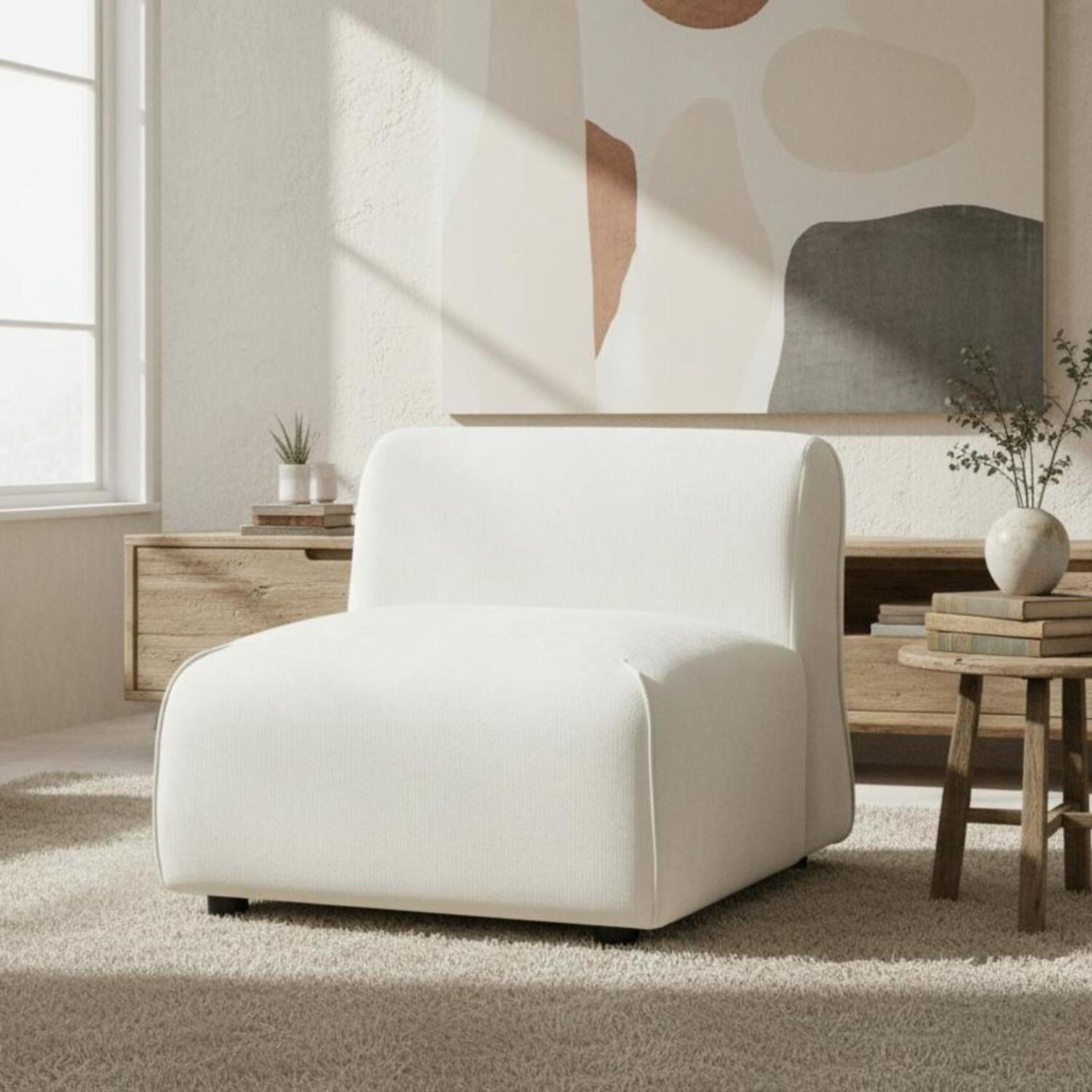 Christopher Knight Home 32"D Modern Curved Upholstered Armless Accent Chair, Plush Beige Seat