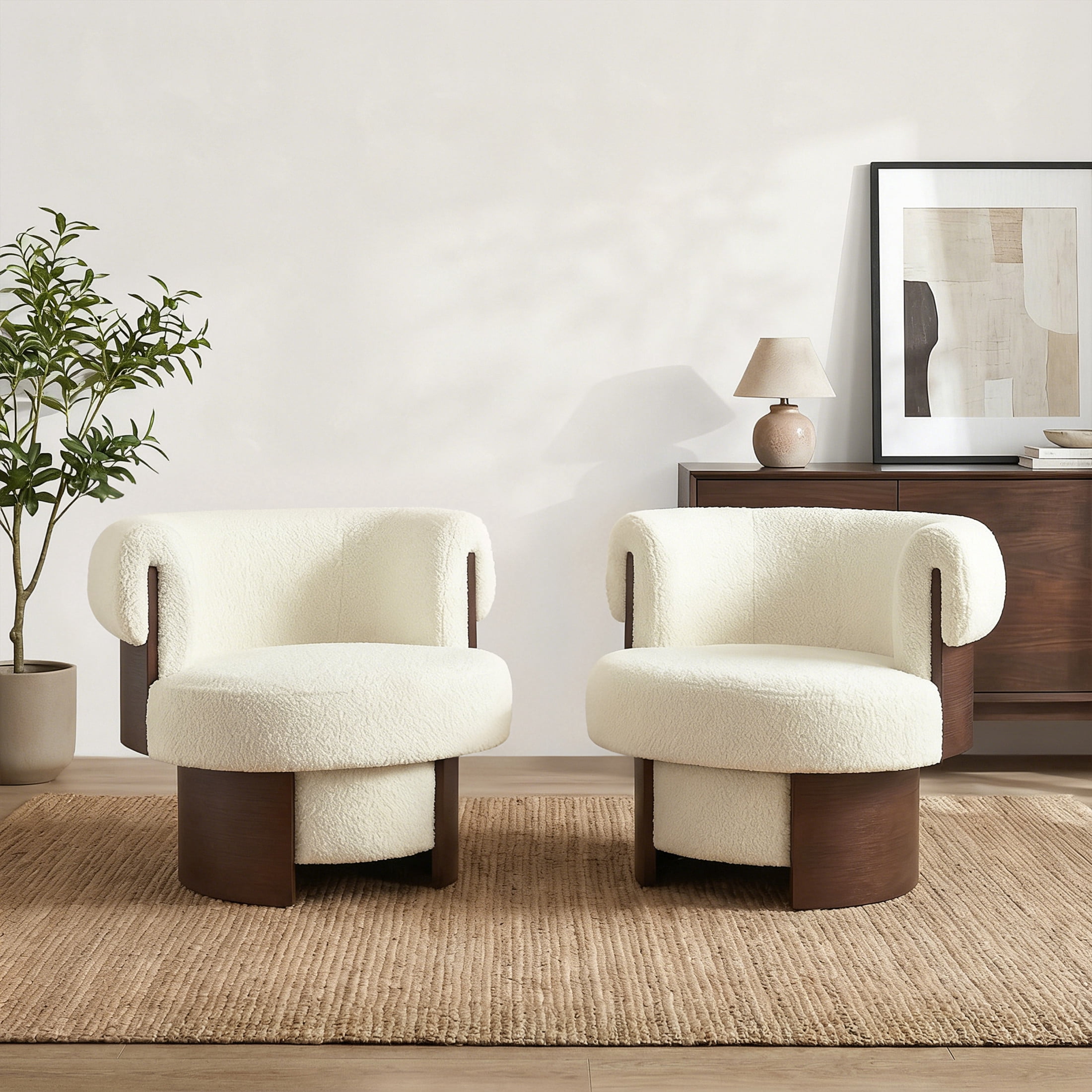 Christopher Knight Home 32" Modern Curved Swivel Barrel Chair with 360 Rotating Base, Set of 2, Beige