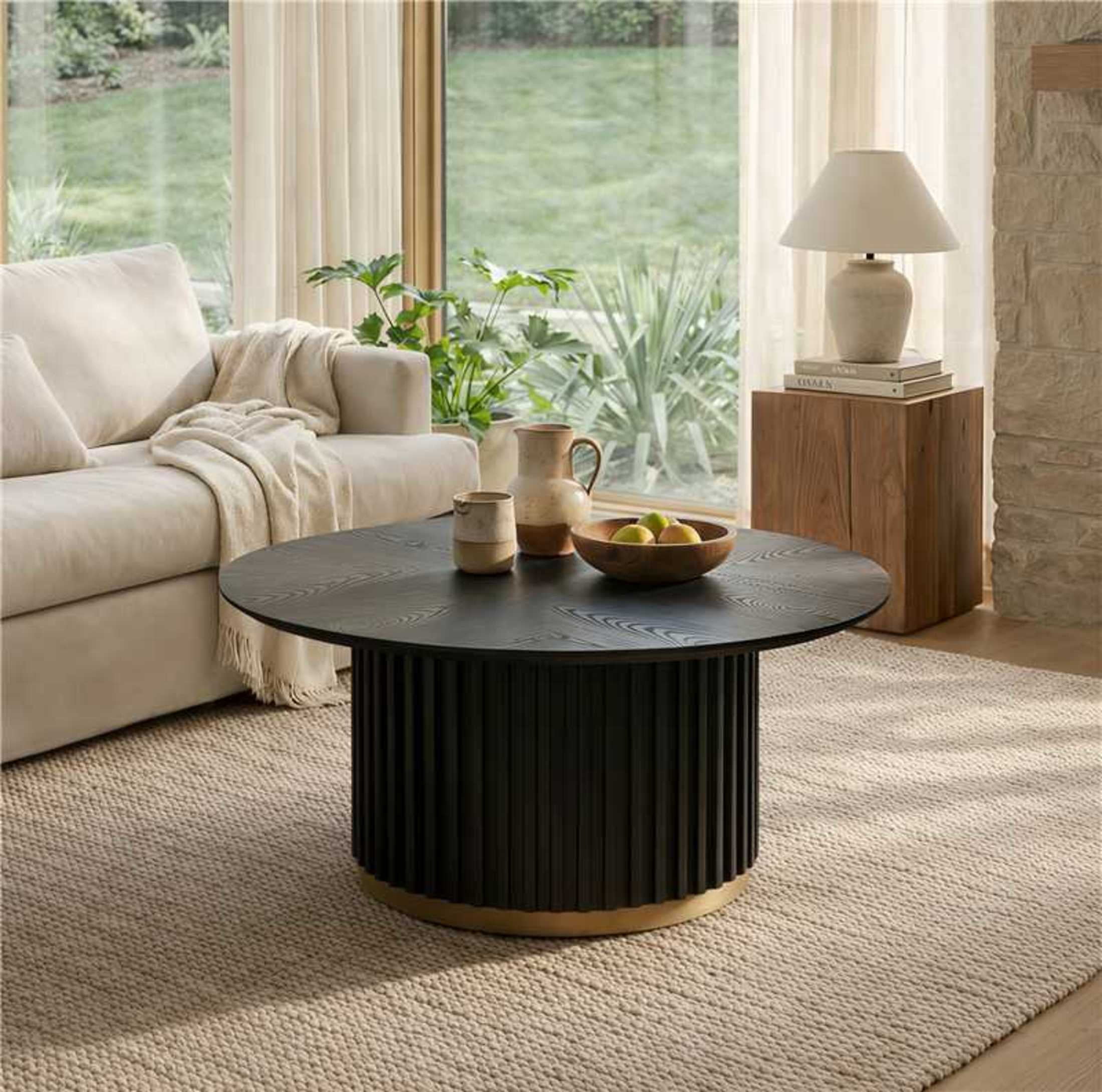Christopher Knight Home 33.46" Round Coffee Table with Fluted Pedestal Base, Black