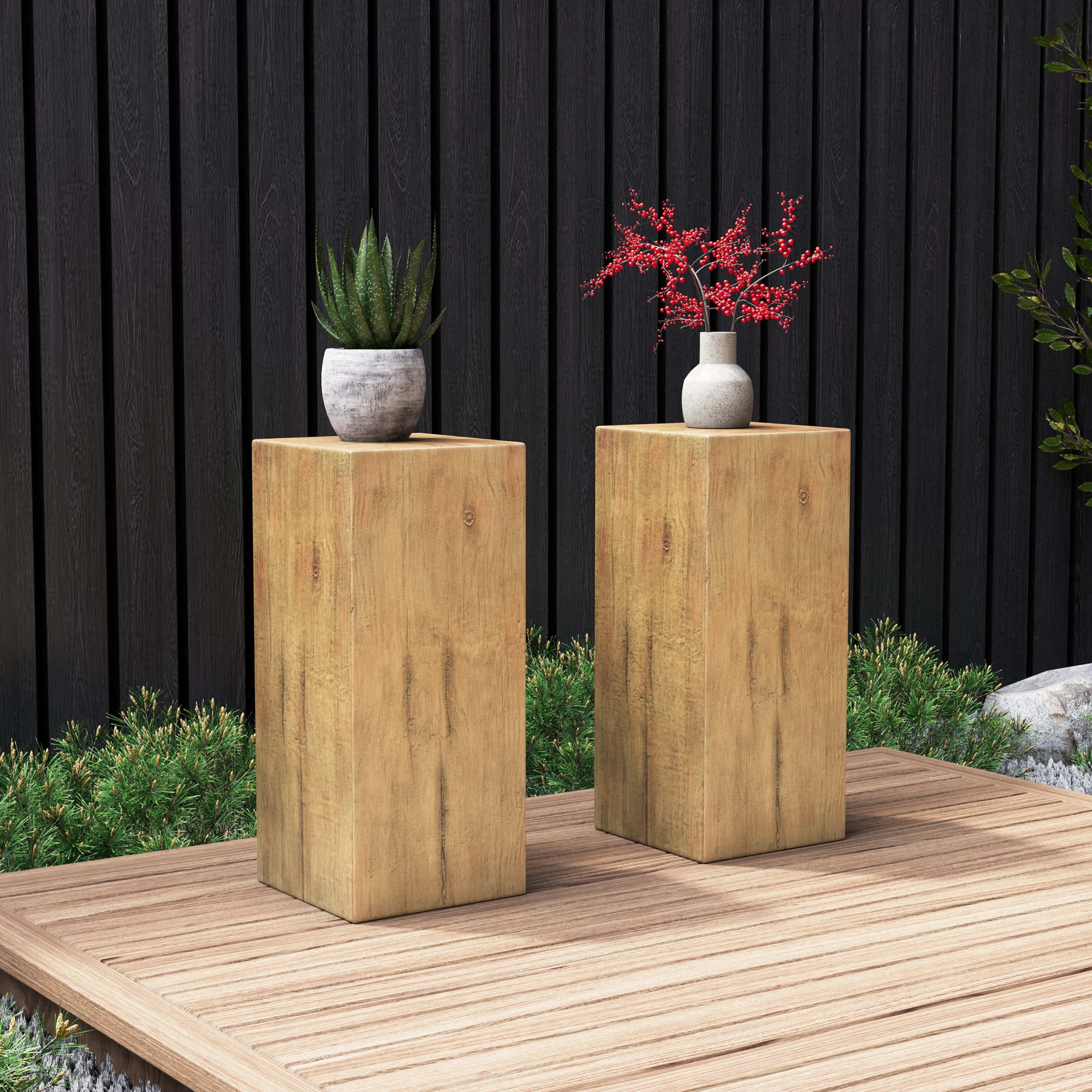 Christopher Knight Home 33.75" MGO End Table, Wood-Look Square Design, Indoor Outdoor Side Table, Natural Finish, Set of 2