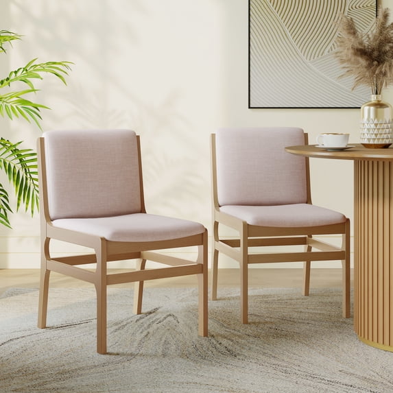 Christopher Knight Home 33"H Upholstered Armless Dining Chairs, Rubberwood Frame, Light Natural, Set of 2