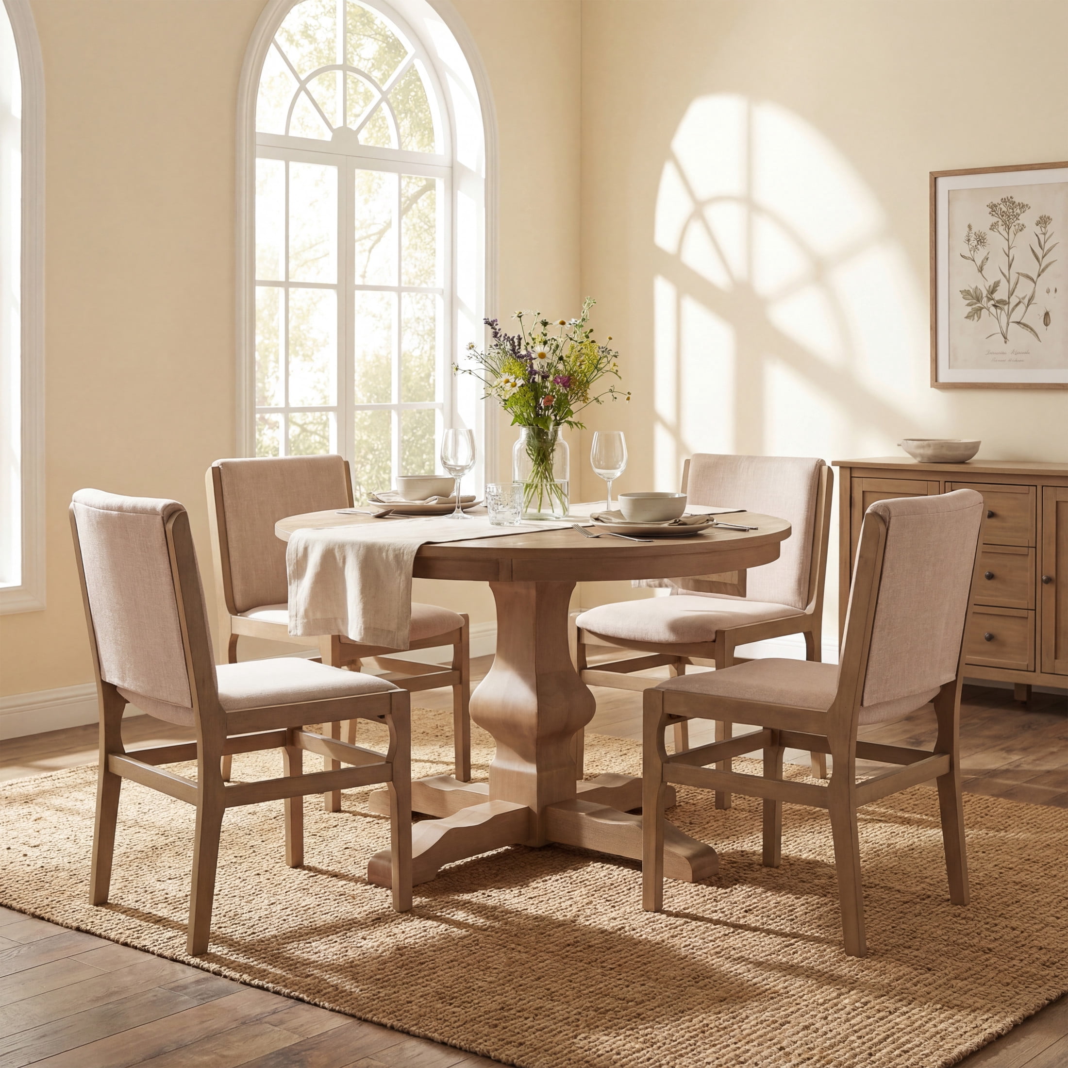 Christopher Knight Home 33"H Upholstered Armless Dining Chairs, Rubberwood Frame, Light Natural, Set of 4