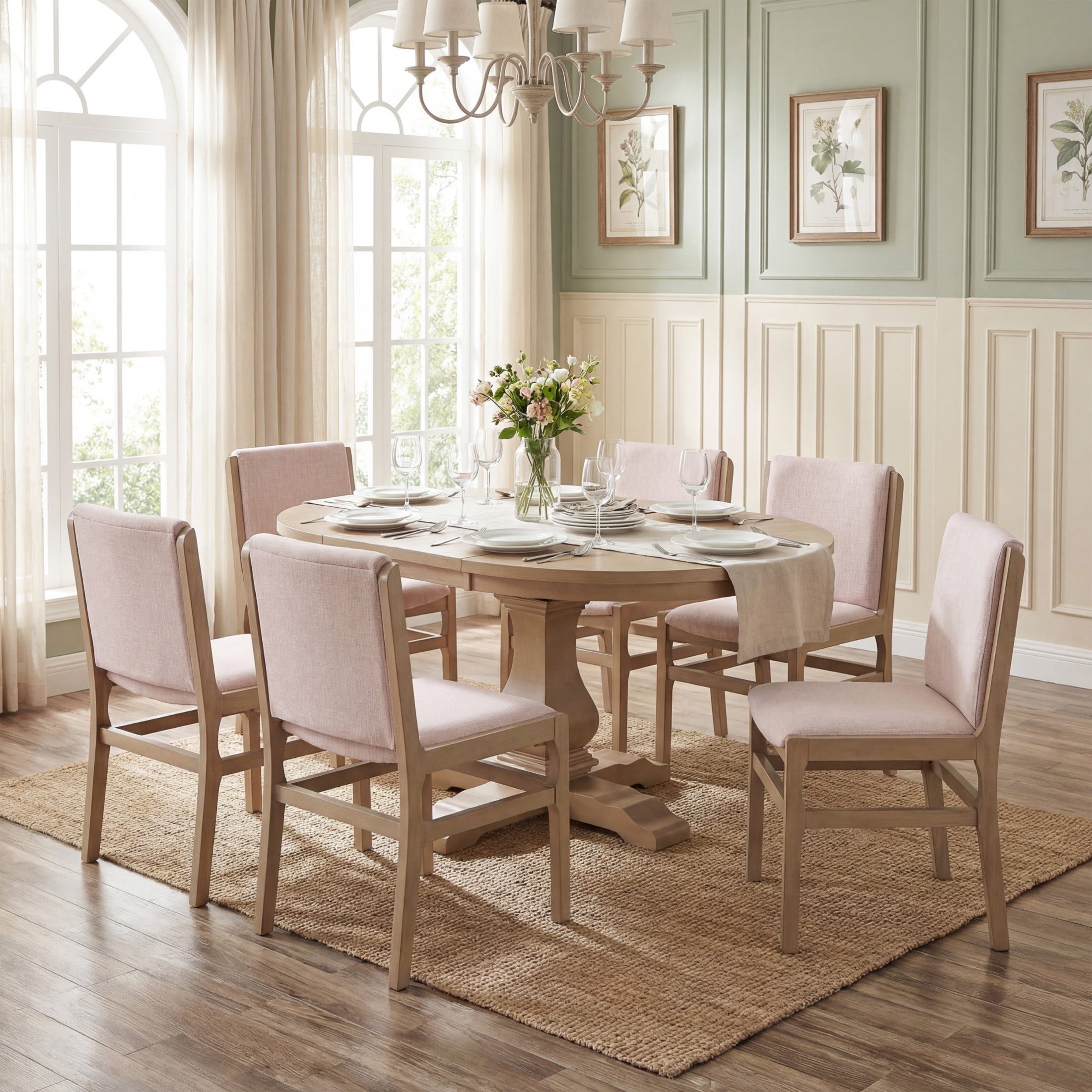 Christopher Knight Home 33"H Upholstered Armless Dining Chairs, Rubberwood Frame, Light Natural, Set of 6