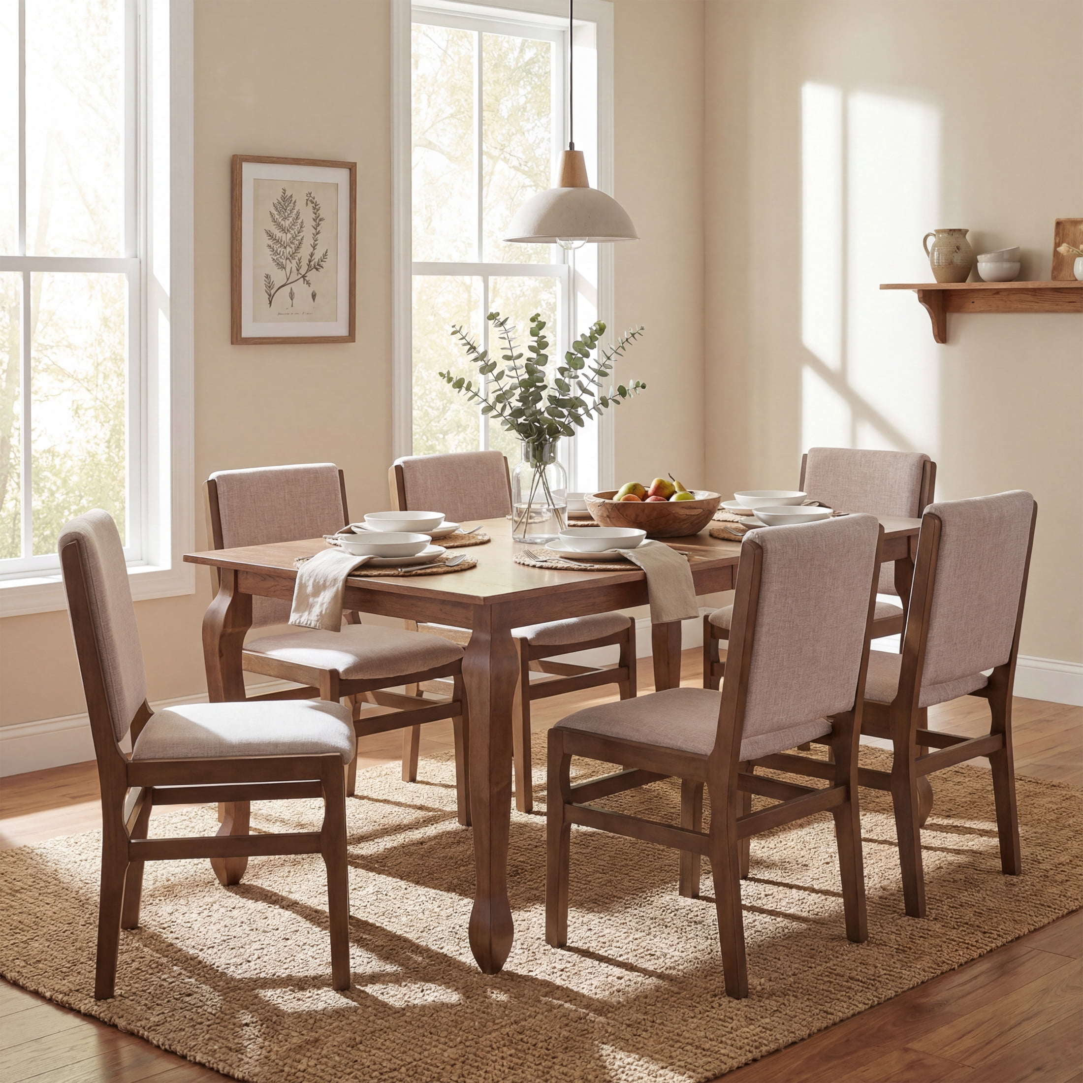 Christopher Knight Home 33"H Upholstered Armless Dining Chairs, Rubberwood Frame, Walnut, Set of 6