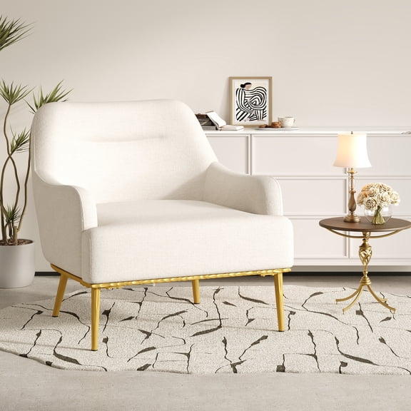 Christopher Knight Home 33" Modern Accent Chair, Single Sofa with Curved Backrest & Gold Metal Legs, Beige