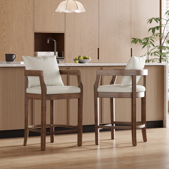 Christopher Knight Home 33" Scandinavian Bar Stools, Counter Height Stools with Arms Set of 2, Brown
