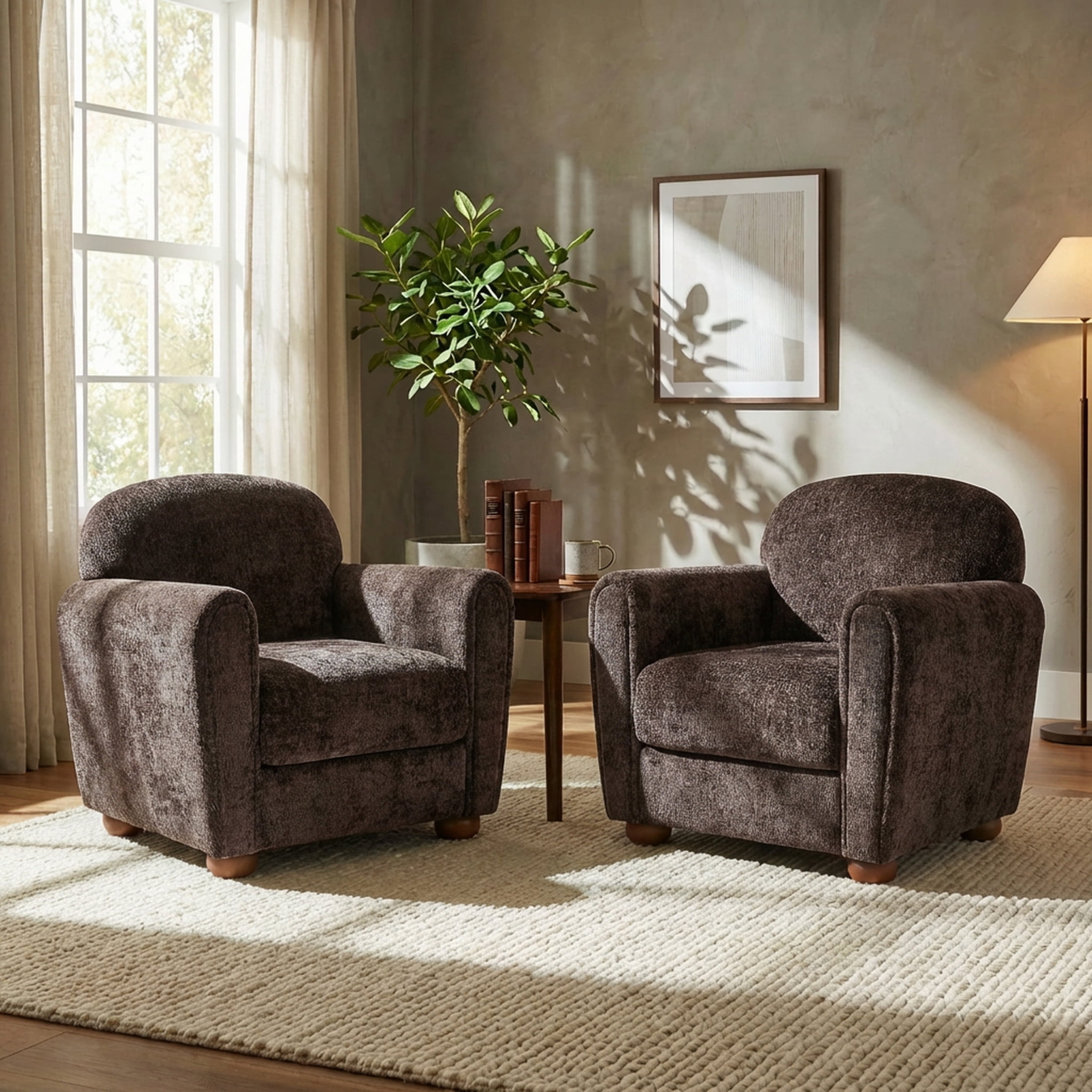 Christopher Knight Home 33" Upholstered Accent Chair, Modern Lounge Chair with Round Legs, Dark Brown, Set of 2