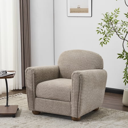 Christopher Knight Home 33" Upholstered Accent Chair, Modern Lounge Chair with Round Legs, Light Brown