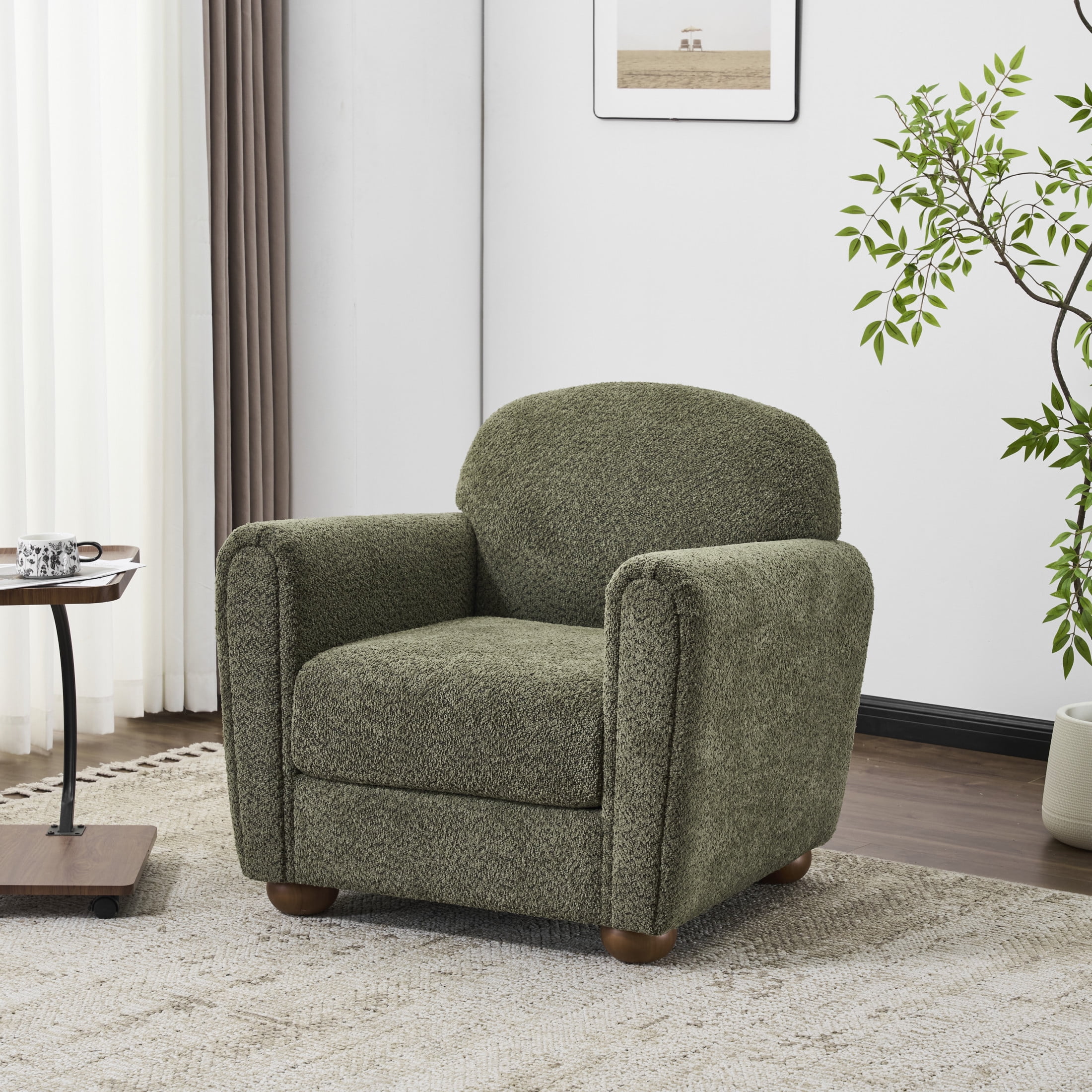 Christopher Knight Home 33" Upholstered Accent Chair, Modern Lounge Chair with Round Legs, Olive Green