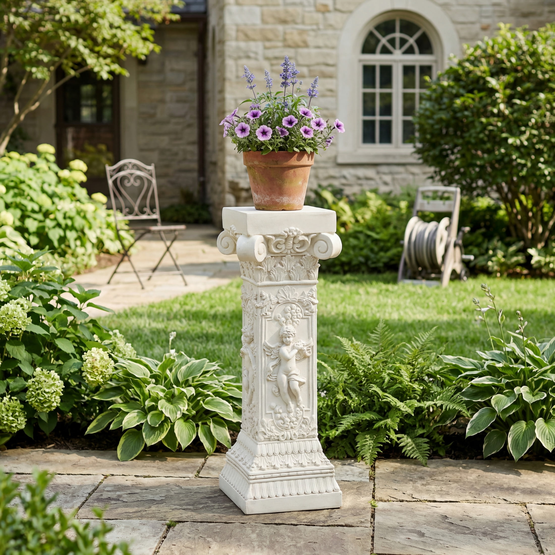 Christopher Knight Home 34"H MgO Pedestal Plant Stand, Roman Column Indoor Outdoor Planter, Beige White